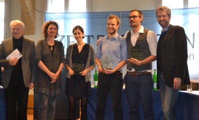 Die Gewinner der ZEIT DEBATTE Tübingen mit den Ehrenjurymitgliedern Prof. Dr. Joachim Knape (l.), Landtagsvizepräsidentin Brigitte Lösch sowie Oberbürgermeister Tübingens Boris Palmer. (c) VDCH